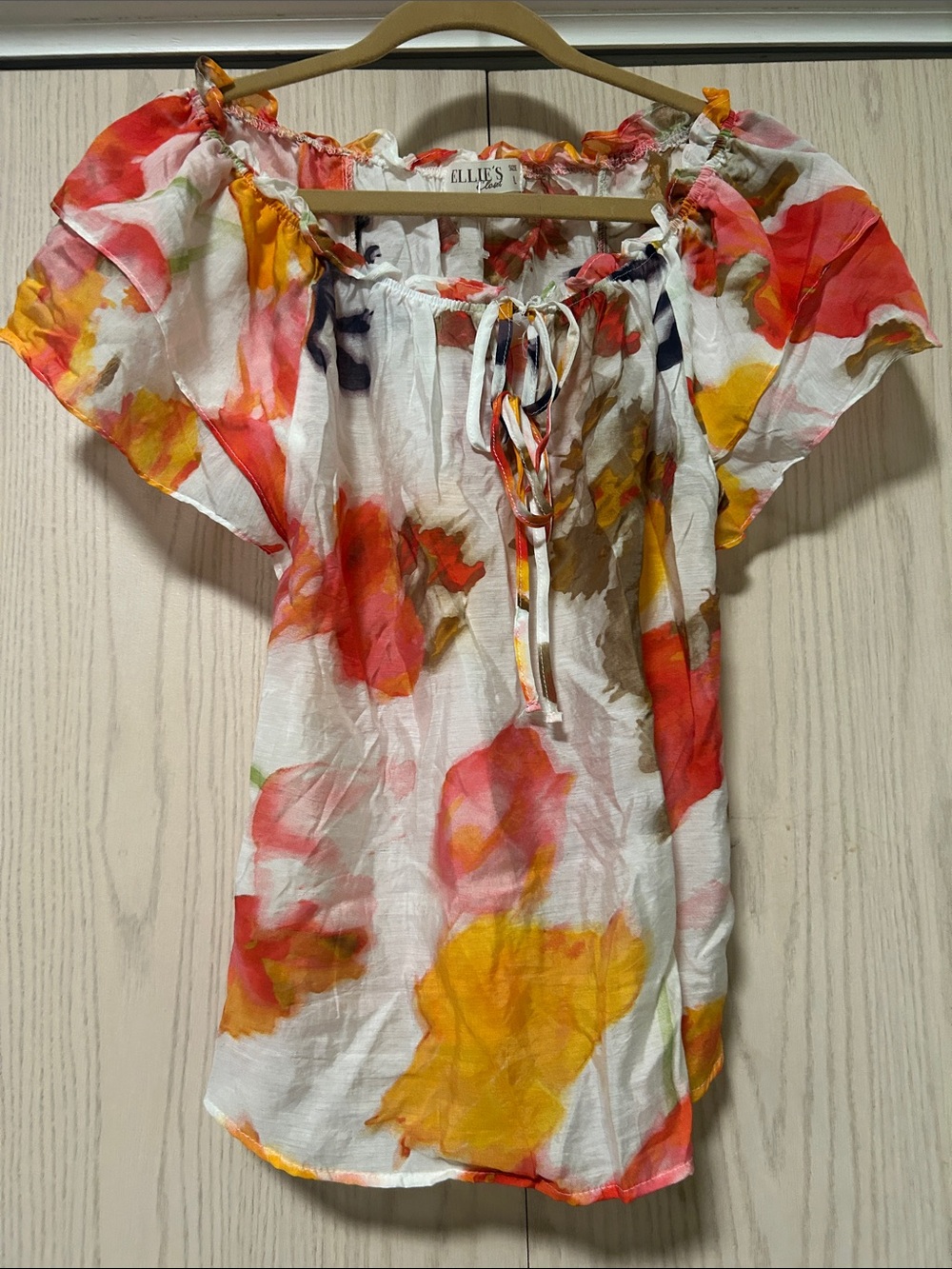 Ellie White Floral Watercolor Tie-Front Off-Shoulder Top